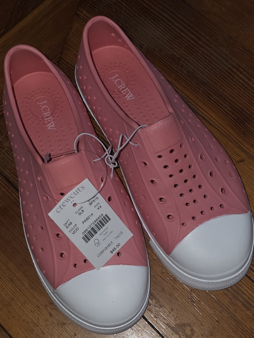 J. Crew Kid's Pink Slip-On Perforated Rubber Sneakers with White Toe Cap